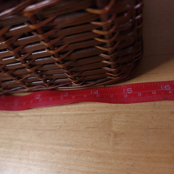 Vintage Picnic Basket Wicker Bamboo Suitcase Woven Lid Latched Mid Century - Picture 8 of 10